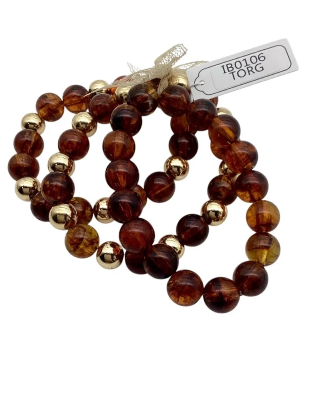 Polished Agenda Tortoiseshell & Gold Tone Beaded Stretch Bracelet Set (NWT)